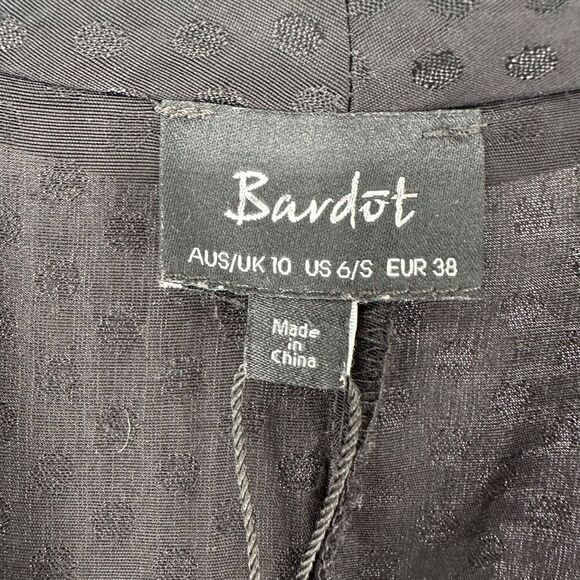 Bardot Romper Black Long Sleeve Deep V Neck Size S US 6 Silky Dot Night Out Chic - Picture 5 of 9